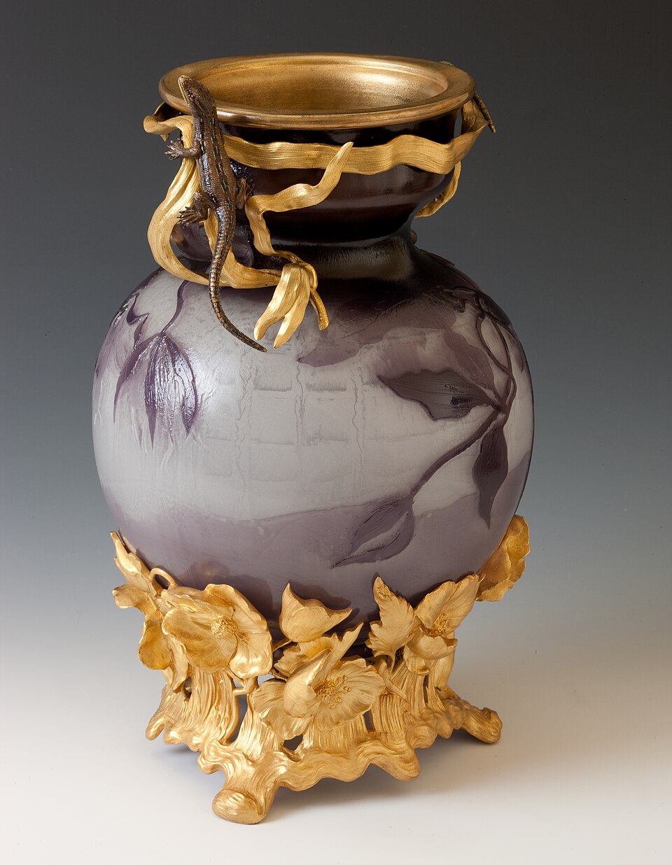 Vase ancien École de Nancy — pâte de verre, pièce signée Gallé, Daum, Lalique